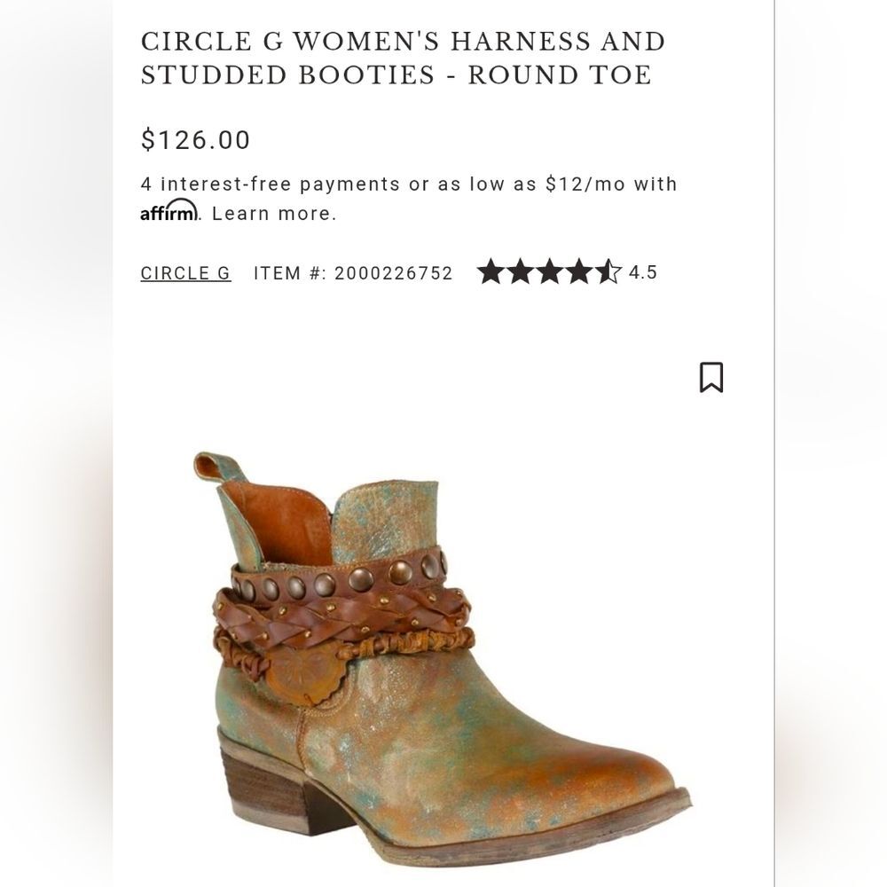 Circle G Women's Harness Studded Booties - Brown Size 9